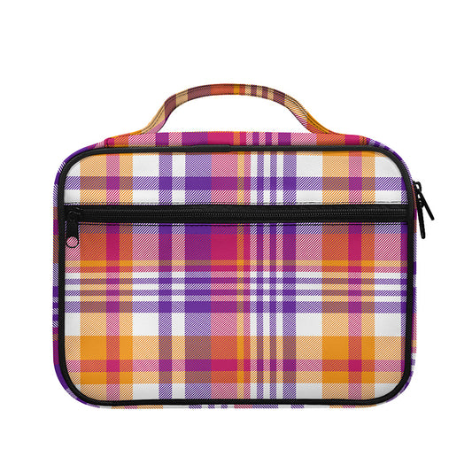 Purple And Orange Madras Plaid Print Briefcase Bible Bag