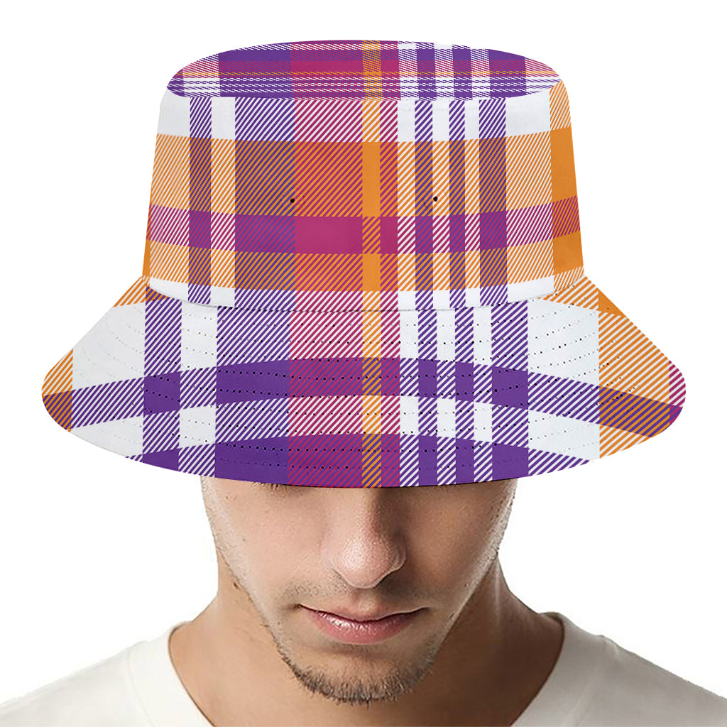 Purple And Orange Madras Plaid Print Bucket Hat