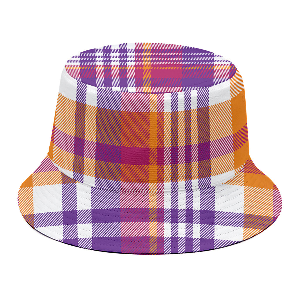 Purple And Orange Madras Plaid Print Bucket Hat