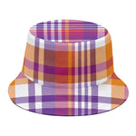 Purple And Orange Madras Plaid Print Bucket Hat