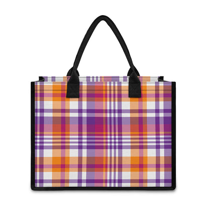 Purple And Orange Madras Plaid Print Canvas Tote Bag