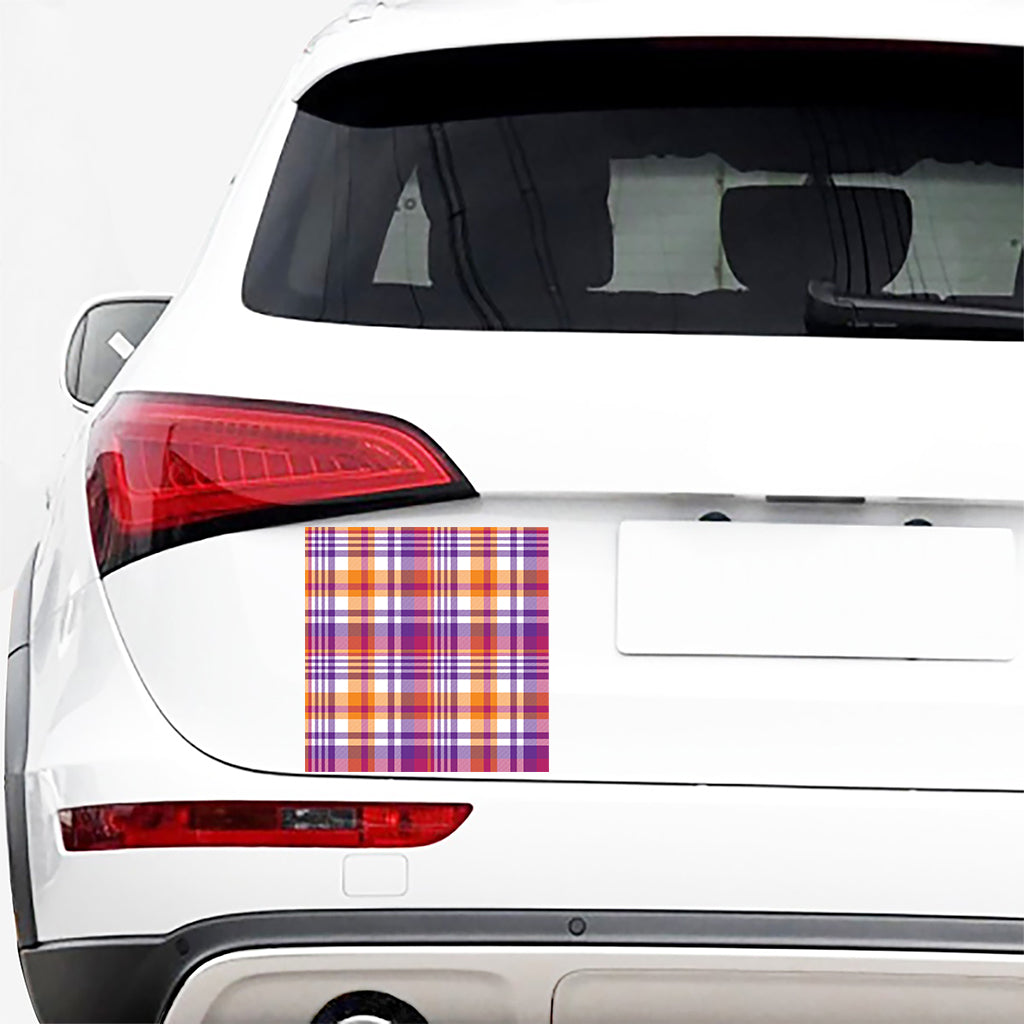 Purple And Orange Madras Plaid Print Car Sticker