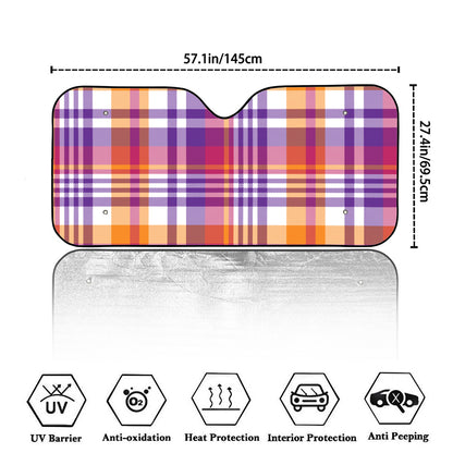 Purple And Orange Madras Plaid Print Car Windshield Sun Shade