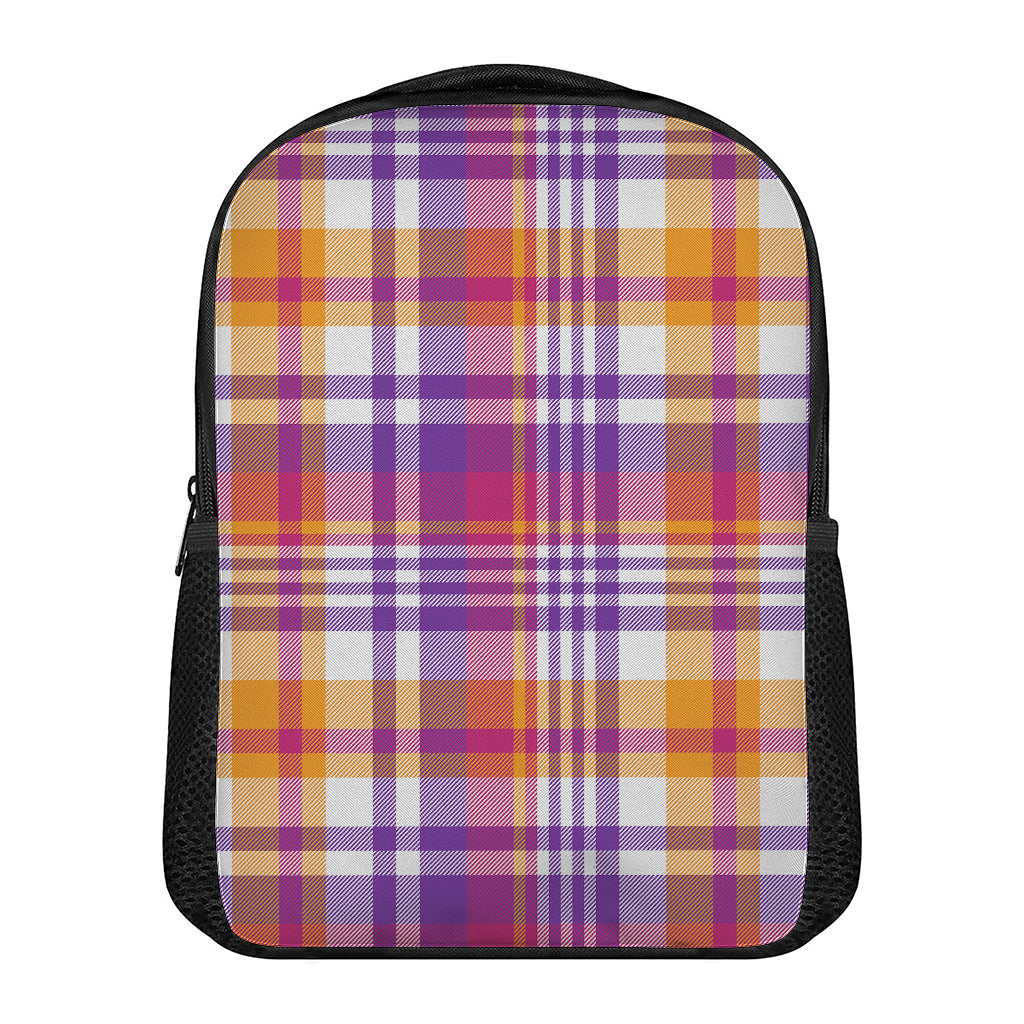 Purple And Orange Madras Plaid Print Casual Backpack
