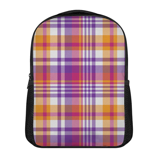 Purple And Orange Madras Plaid Print Casual Backpack