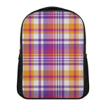 Purple And Orange Madras Plaid Print Casual Backpack