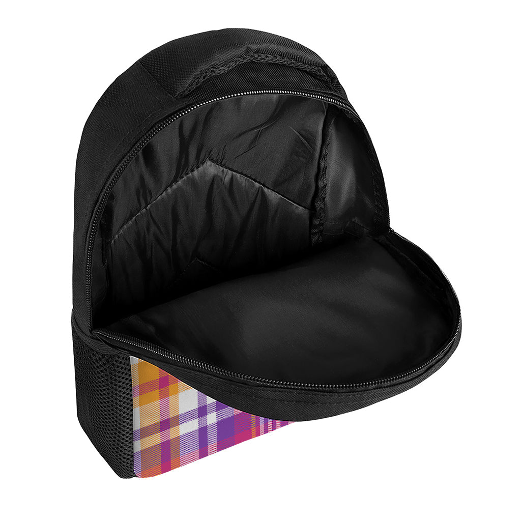 Purple And Orange Madras Plaid Print Casual Backpack