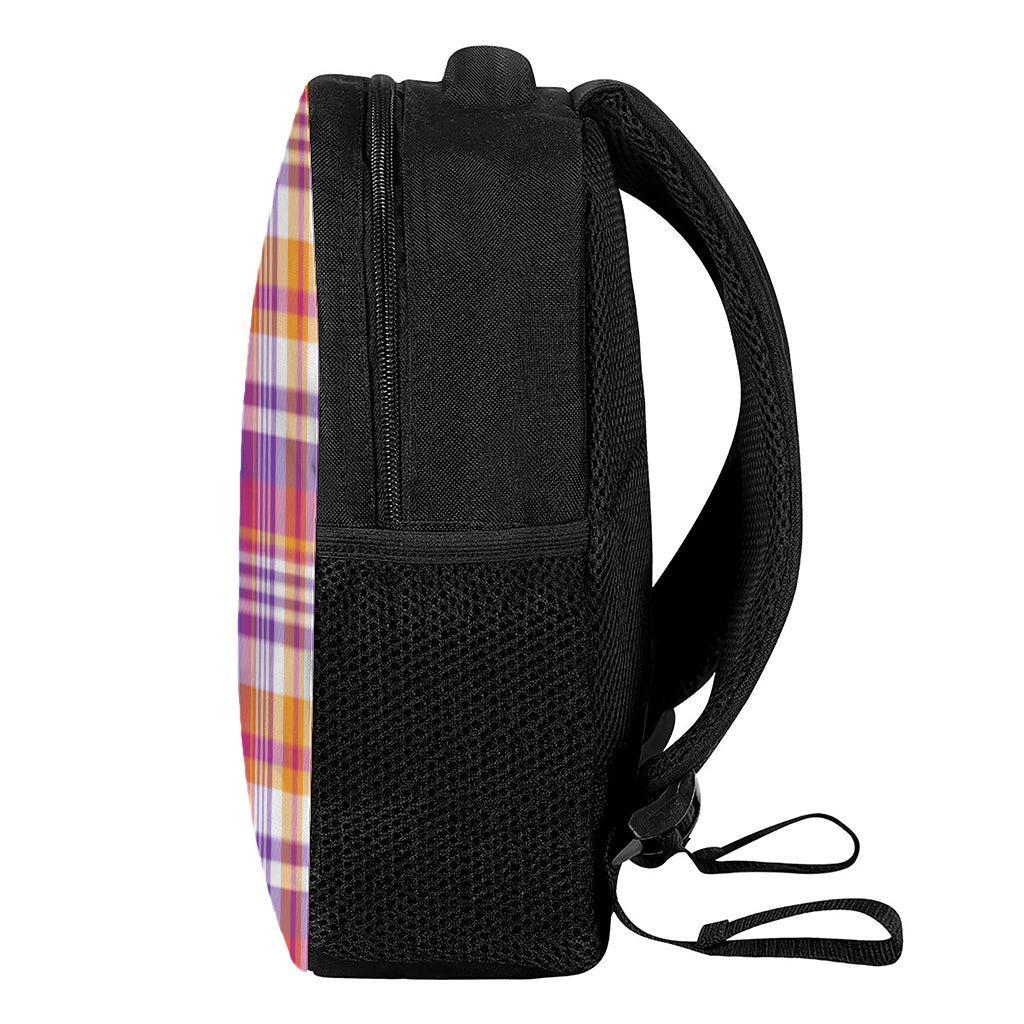 Purple And Orange Madras Plaid Print Casual Backpack