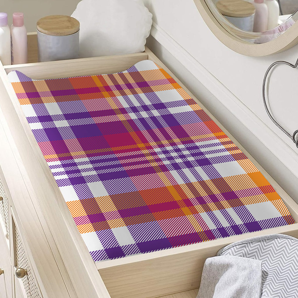 Purple And Orange Madras Plaid Print Changing Pad Cover