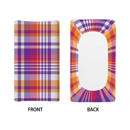 Purple And Orange Madras Plaid Print Changing Pad Cover
