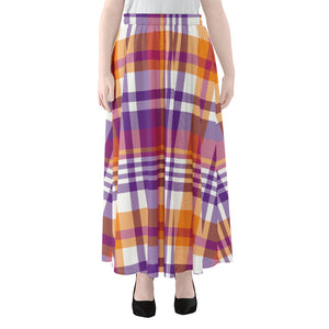 Purple And Orange Madras Plaid Print Chiffon Maxi Skirt