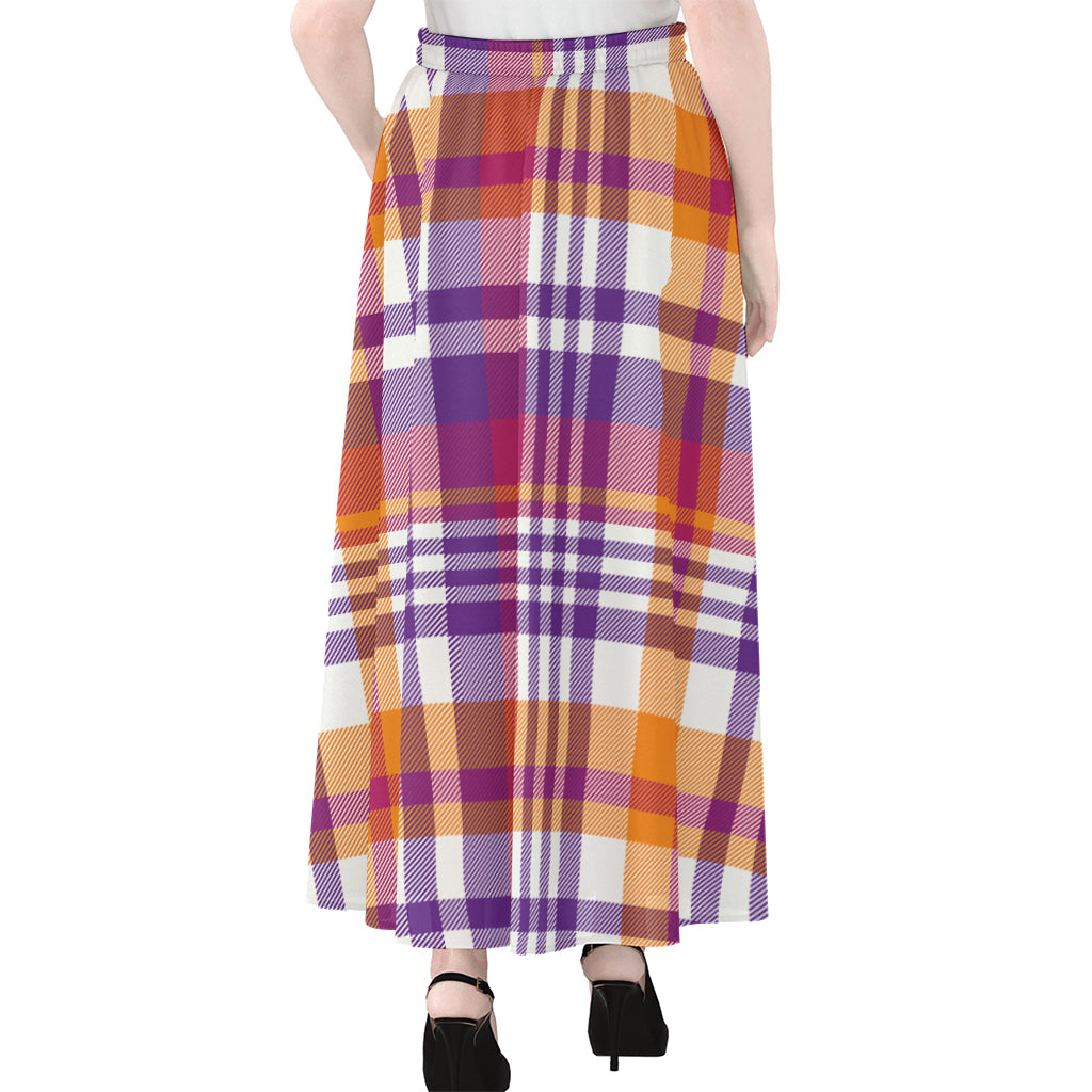 Purple And Orange Madras Plaid Print Chiffon Maxi Skirt