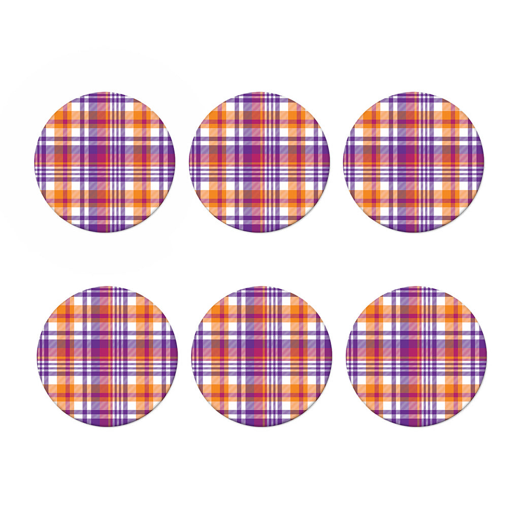 Purple And Orange Madras Plaid Print Coaster Set