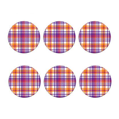 Purple And Orange Madras Plaid Print Coaster Set