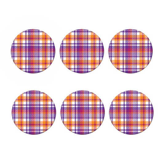 Purple And Orange Madras Plaid Print Coaster Set