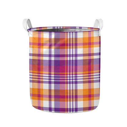 Purple And Orange Madras Plaid Print Collapsible Laundry Basket