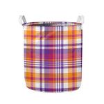 Purple And Orange Madras Plaid Print Collapsible Laundry Basket