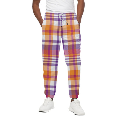 Purple And Orange Madras Plaid Print Cotton Pants
