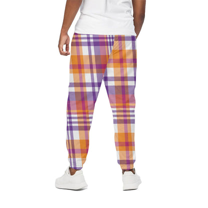 Purple And Orange Madras Plaid Print Cotton Pants