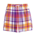 Purple And Orange Madras Plaid Print Cotton Shorts