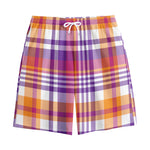 Purple And Orange Madras Plaid Print Cotton Shorts