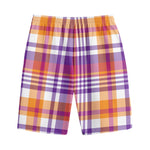 Purple And Orange Madras Plaid Print Cotton Shorts