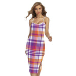Purple And Orange Madras Plaid Print Cross Back Cami Dress