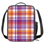 Purple And Orange Madras Plaid Print Crossbody Lunch Bag