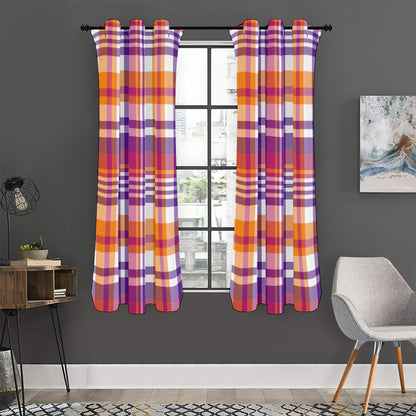 Purple And Orange Madras Plaid Print Curtain