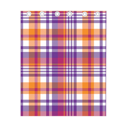 Purple And Orange Madras Plaid Print Curtain