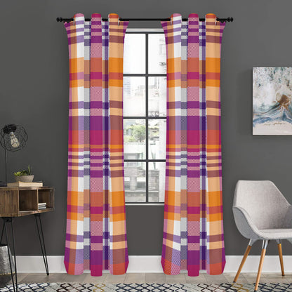 Purple And Orange Madras Plaid Print Curtain