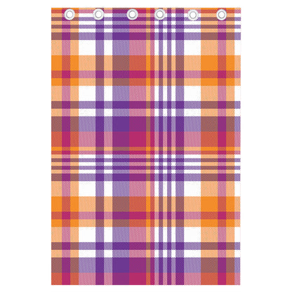 Purple And Orange Madras Plaid Print Curtain