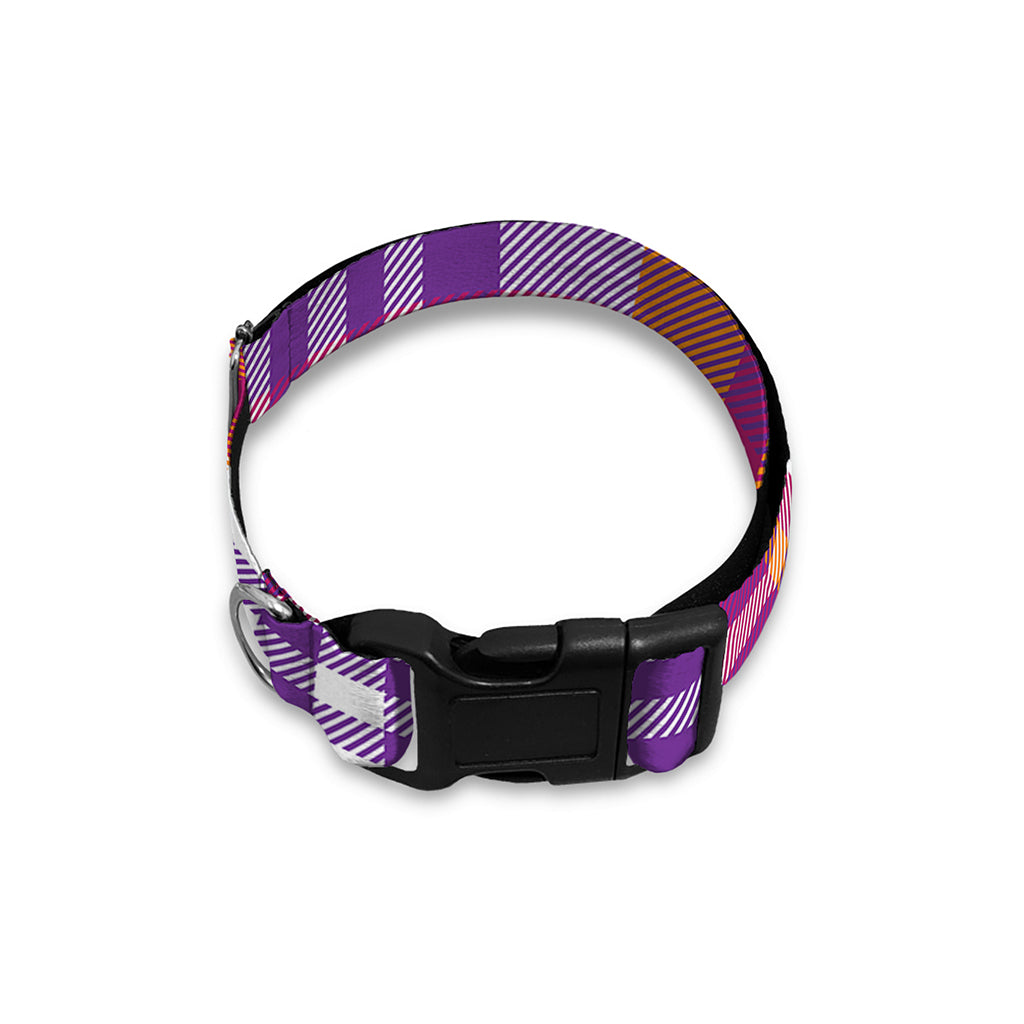 Purple And Orange Madras Plaid Print Dog Collar