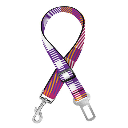 Purple And Orange Madras Plaid Print Dog Seat Belt