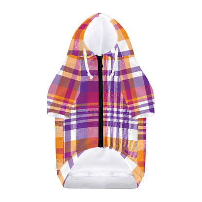 Purple And Orange Madras Plaid Print Dog Zip Up Hoodie