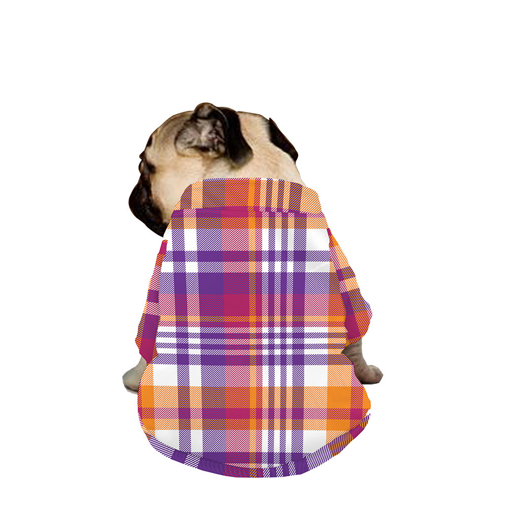 Purple And Orange Madras Plaid Print Dog Zip Up Jacket