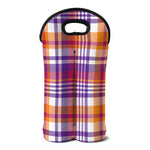 Purple And Orange Madras Plaid Print Double Neoprene Wine Tote