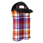 Purple And Orange Madras Plaid Print Double Neoprene Wine Tote