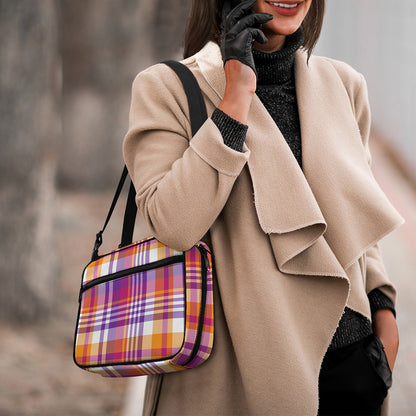 Purple And Orange Madras Plaid Print Double Strap Bible Bag