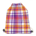 Purple And Orange Madras Plaid Print Drawstring Bag