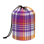 Purple And Orange Madras Plaid Print Drawstring Makeup Bag