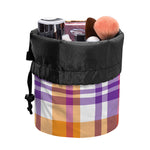 Purple And Orange Madras Plaid Print Drawstring Makeup Bag