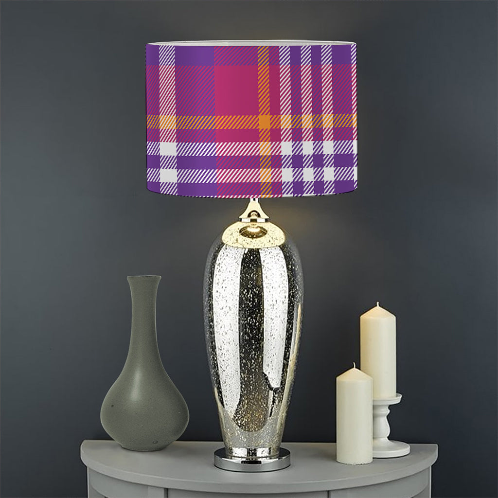 Purple And Orange Madras Plaid Print Drum Lamp Shade