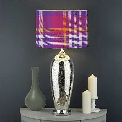 Purple And Orange Madras Plaid Print Drum Lamp Shade