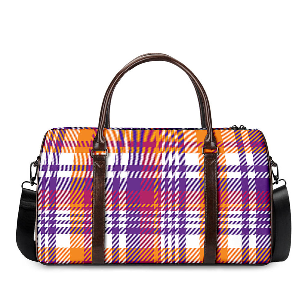 Purple And Orange Madras Plaid Print Duffle Bag