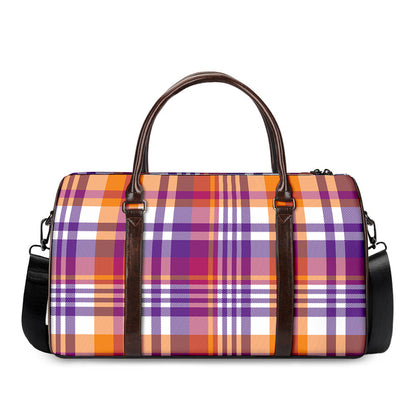 Purple And Orange Madras Plaid Print Duffle Bag