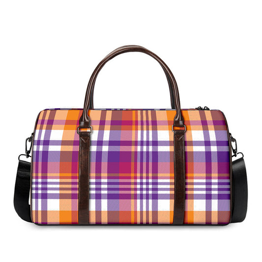 Purple And Orange Madras Plaid Print Duffle Bag