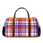 Purple And Orange Madras Plaid Print Duffle Bag