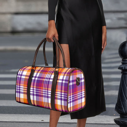 Purple And Orange Madras Plaid Print Duffle Bag