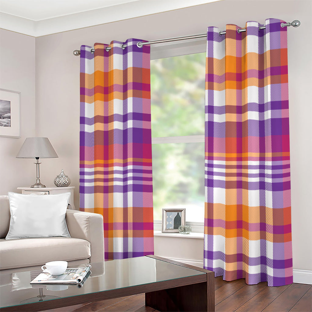 Purple And Orange Madras Plaid Print Extra Wide Grommet Curtains